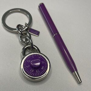 Coach Purple Lock Keychain and Coach Pen Set